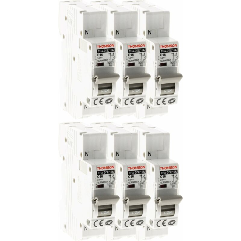 Lot de 6 disjoncteurs à connexions automatiques ph+n - 16A nf Thomson