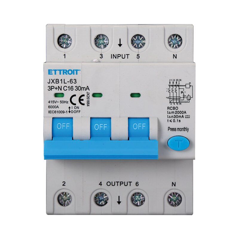 Disjoncteur à courant résiduel Type a Courbe c 3P+N 4M 6000A 30mA C16A ac 400V