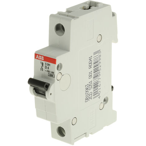 Disjoncteur ABB S200 1P, 4A, pouvoir de coupure 6 kA, montage rail DIN ( Prix pour 1 )