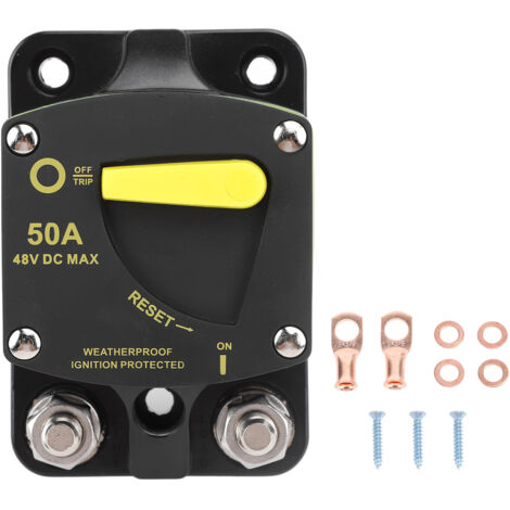 Disjoncteur automatique 12V à 48V DC, réinitialisation manuelle pour camping-car, bateaux marins, moteurs à traîne, Batteries stéréo, systèmes solaires, 50A