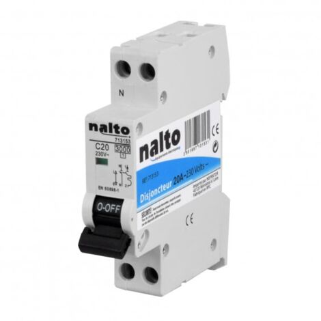 Disjoncteur bipolaire 20A – Courbe de déclenchement type C – Connexion à vis – 3kA pour protection appareils électroménagers – Nalto - VIS 20 A