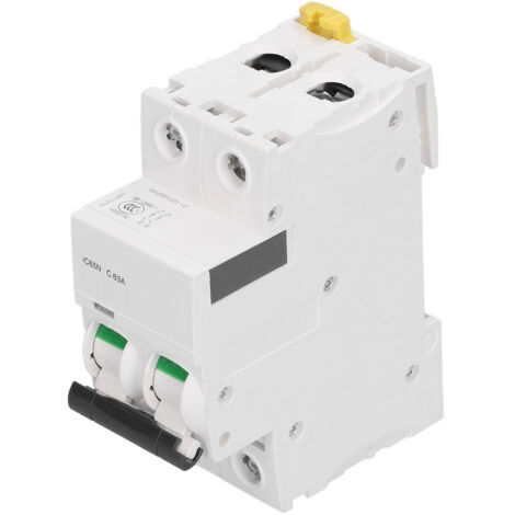 Disjoncteur bipolaire 63A 400V AC, 6000A pouvoir de coupure, installation sur rail DIN pour circuits basse tension