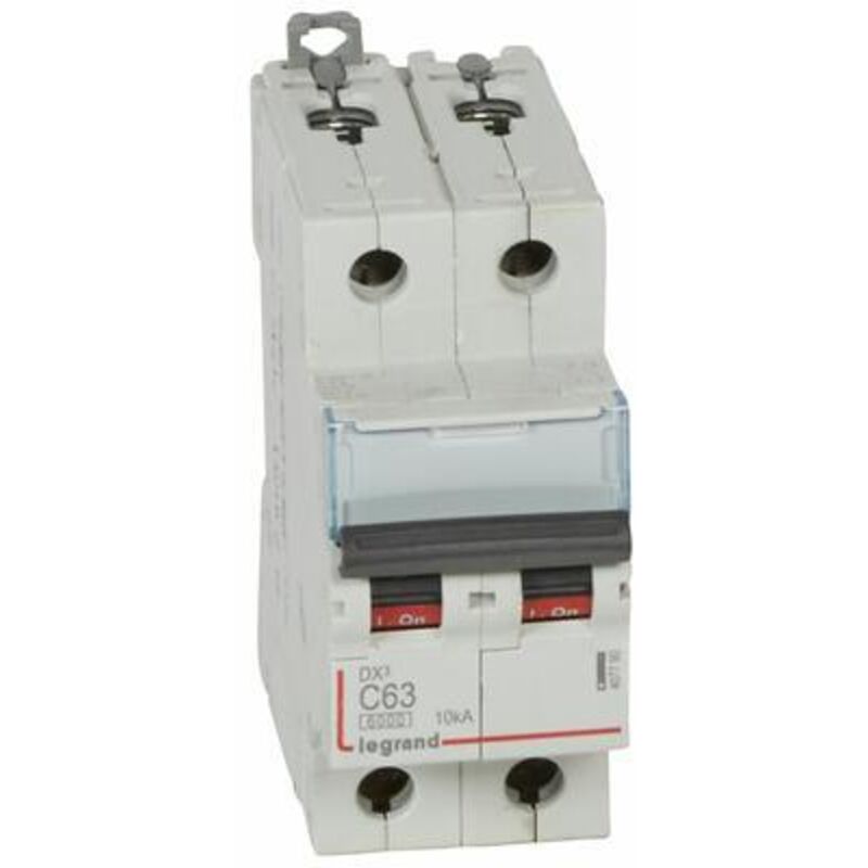 Disjoncteur DX³6000 10kA arrivée haute et départ bas à vis 2P 230V à 400V - 63A - courbe c - 2 modules - 407790 Legrand