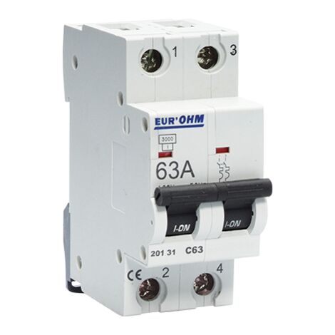 Disjoncteur bipolaire courbe C connexion vis haut/bas - IP20/IK02 63A 4,5kA