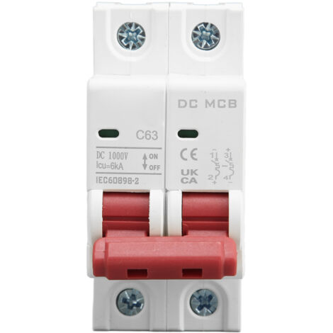 Disjoncteur bipolaire DC 1000V 63A, capacité de rupture 6000A, pour protection électrique domestique
