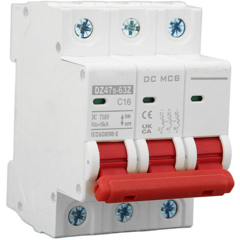 Disjoncteur cc 3P 6000A capacité de rupture Mini disjoncteur de sécurité pour système solaire photovoltaque 16A 750V