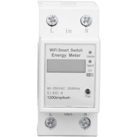 Disjoncteur Connecté WiFi Monophasé avec Suivi de Consommation, Commande par Appli et Assistant Vocal, Compatible Rail DIN 90‑250V