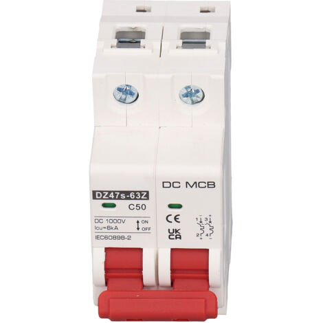 Disjoncteur DC 2P 50A 1000V pour Installation Photovoltaïque, Protection Solaire Rail DIN 6000A C50