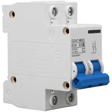 Disjoncteur DC 2P Type B 20A 500V pour Installation Rail DIN - Systèmes Solaires Photovoltaïques
