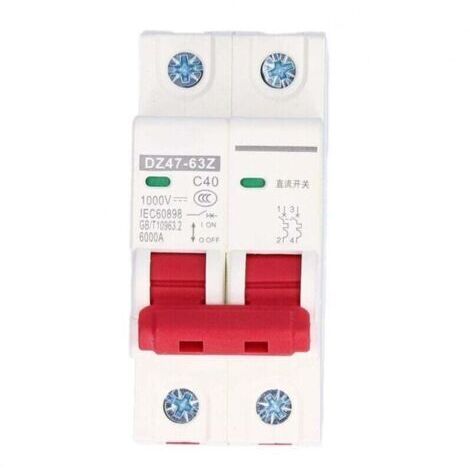 Disjoncteur DC Miniature 2P pour Système Solaire PV, Isolateur Montage Rail Din 1000V 40A (DZ47-63Z C40)