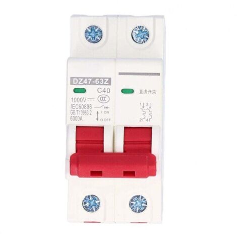 Disjoncteur DC Miniature 2P pour Système Solaire PV, Isolateur Montage Rail Din 1000V 40A (DZ47-63Z C40)
