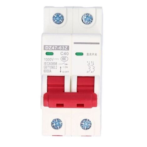 Disjoncteur DC Miniature 2P pour Système Solaire PV, Isolateur Montage Rail Din 1000V 40A (DZ47-63Z C40)