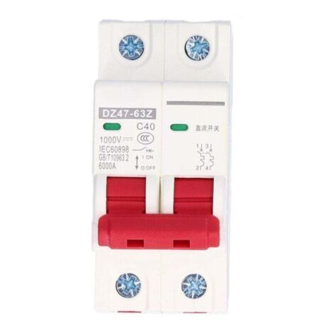 Disjoncteur DC Miniature 2P pour Système Solaire PV, Isolateur Montage Rail Din 1000V 40A (DZ47-63Z C40)