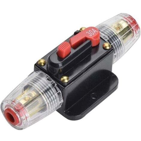 Disjoncteur de 30 A, support de fusible en ligne 12V-24V Dc, interrupteur de réinitialisation manuelle Fusible audio de voiture, bloc de fusibles en ligne la protection du système audio (30A)--