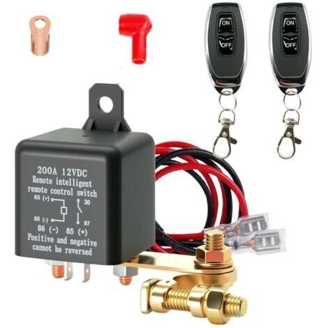 Disjoncteur de batterie 12 V avec télécommande, interrupteur de batterie 12 V 200 A avec 2 bornes de batterie, 2 télécommandes pour moto, voiture, camping-car, bateau, yacht, caravane