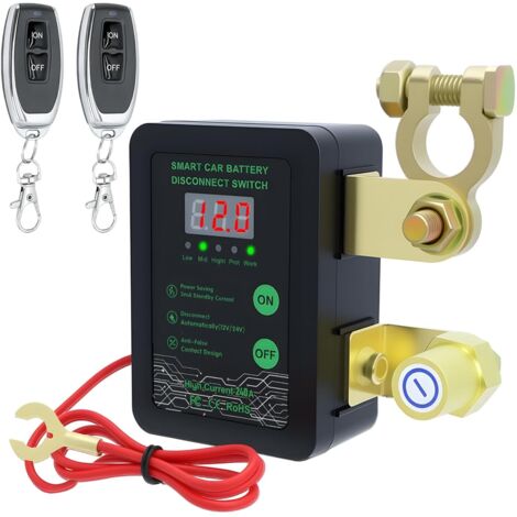 Disjoncteur de Batterie Sans Fil avec LED Affichage, Coupe Circuit Batterie 12V 24V Télécommande, Interrupteur D'arrêt Automatique pour Voiture RV ATV Camion Bateau Protection de Batterie (Noir)