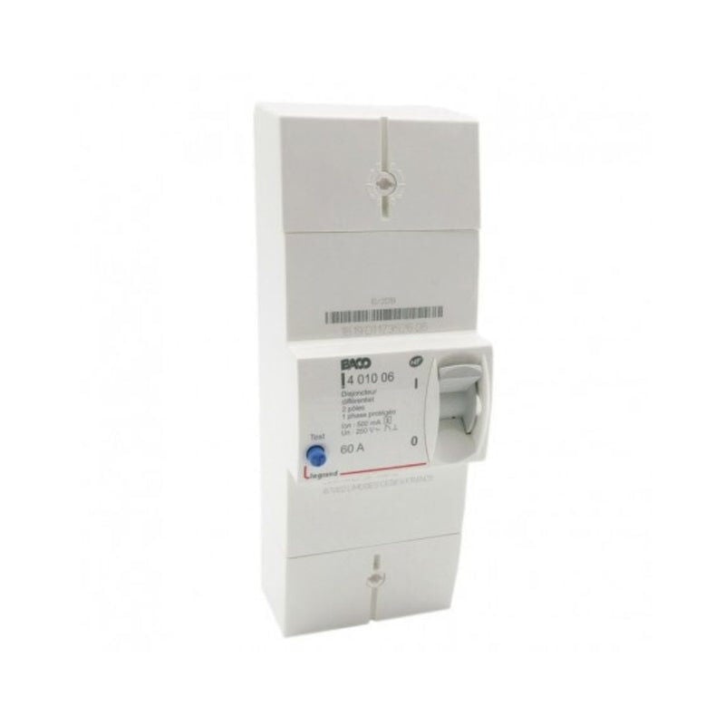 Disjoncteur de branchement edf 60A monophasé 2P différentiel 500mA selectif Legrand 401006