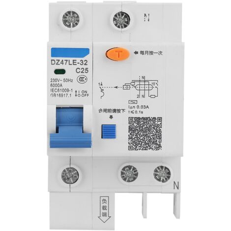 Disjoncteur de courant de Protection contre les fuites DZ47LE 32 1P + N C25 230V 25A