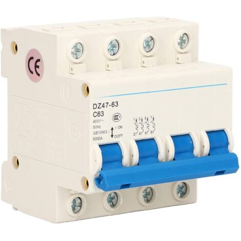 Disjoncteur de Fuite 4P 63A, Disjoncteur à Montage sur Rail Din, Mini-disjoncteur 4 pôles Commutateur de protection Circuit interrupteur pour résident 400V