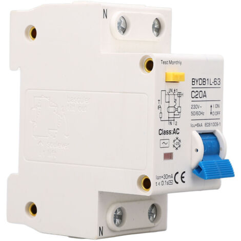 Disjoncteur de fuite AC 20A 1P+N 230V pour maison, boîtier Pa66 ignifuge, protection contre les courants de fuite