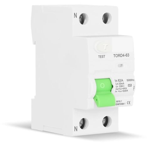 Disjoncteur de fuite de type a 2p63a interrupteur de protection de fuite RCD interrupteur d'action de courant résiduel rccb 63A 30MA-1pcs