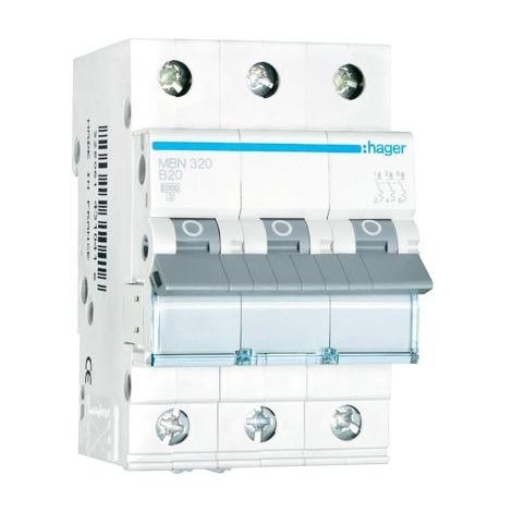 DISJONCTEUR DE PROTECTION DE CIRCUIT B20 A 3 PÔLES HAGER MBN320