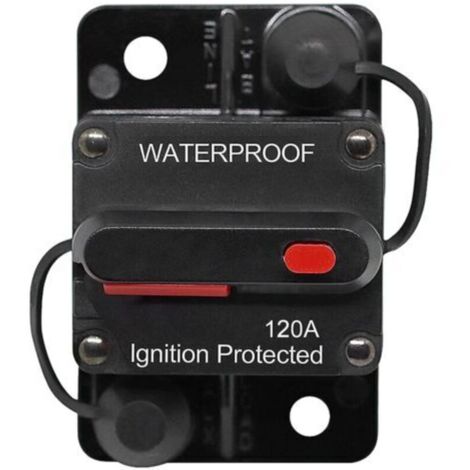 Disjoncteur de Voiture 30A - 150A, DC 12V - 48V Disjoncteur Étanche avec Réinitialisation Manuelle pour Moteur Auto Voiture Marine Bateau Vélo Stéréo Audio, 120A