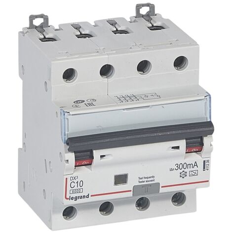 DISJONCTEUR DIFF DX³ 6000 -VIS/VIS- 4P 400V -10A TYPE A 300MA-10 KA- COURBE C 4M LEGRAND 411238