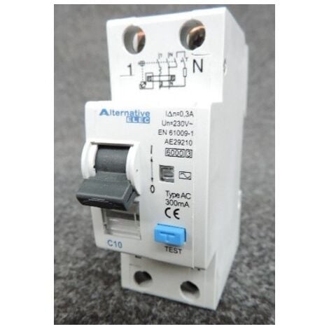 Disjoncteur differentiel 10A 2P courbe C 6kA protection 300mA type AC bornes vis 2M ALTERNATIVE ELEC AE29210