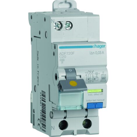 Disjoncteur différentiel 1P+N 3kA C-20A 30mA type F - HAGER ADF720F