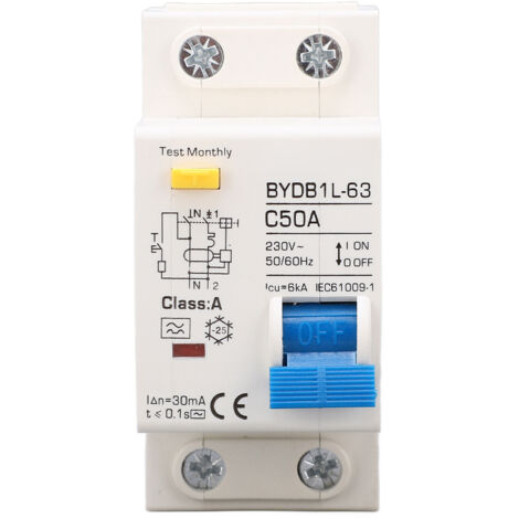 Disjoncteur différentiel 1P+N type A 30mA 50A 230V pour montage sur rail DIN