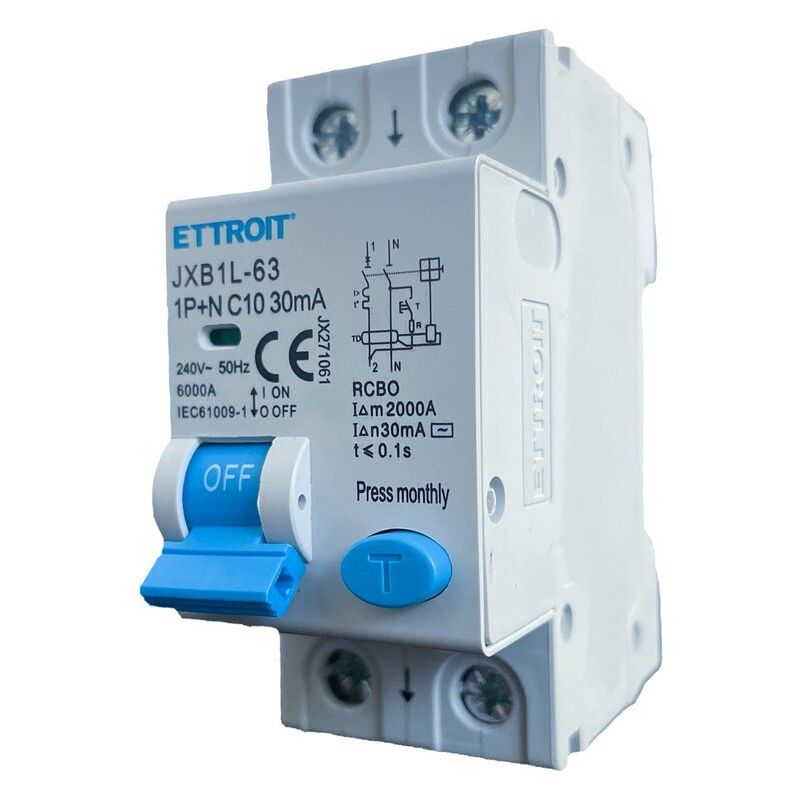 Ettroit - Disjoncteur à courant résiduel 1P+N 10A 6KA 30mA 220V