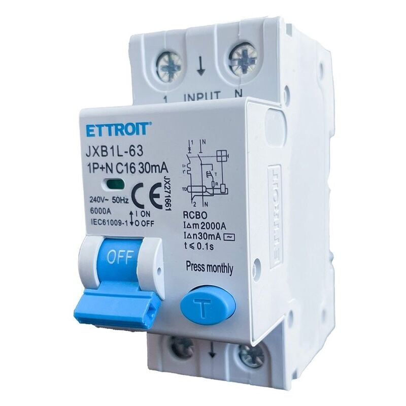 Disjoncteur à courant résiduel 1P+N 16A 6KA 30mA 220V