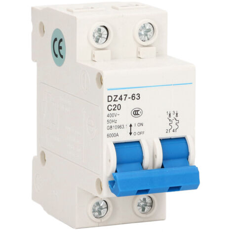 Disjoncteur différentiel 2P 20A 400V pour rail DIN, type DZ47-63 C20, protection contre les courants résiduels.