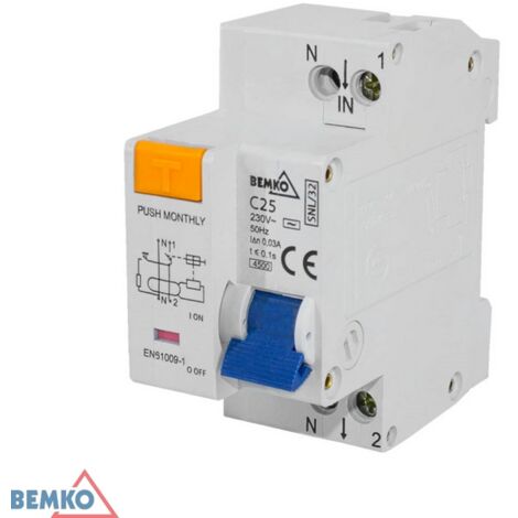 BEMKO Disjoncteur différentiel 2P B 16A 30mA - Protection AC - Rail TH35 - IP20