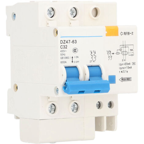Disjoncteur différentiel 30mA 400V 2P+N 32A DZ4763 C32 - Protection contre les défauts de terre