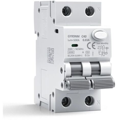 Disjoncteur différentiel 30mA 40A 1P+N Type A interrupteur différentiel RCBO 6kA MCB disjoncteurs de courant résiduel AC230V Protection contre les surcharges et les courts circuits GYR9NM
