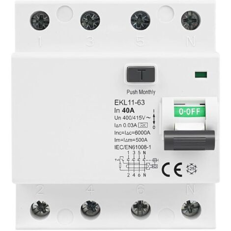 Disjoncteur différentiel 30mA 40A type A 4P disjoncteur à courant résiduel RCCB AC 400V disjoncteurs électriques 4 pôles interrupteur différentiel Protection contre les fuites EKL11-63