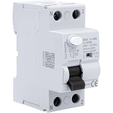Disjoncteur différentiel 40A 30ma Interrupteur différentiel 2P type AC Disjoncteurs électriques AC 220V, Schützt persönliche Sicherheit und verhindert Geräteausfälle aufgrund von Kriechstrom.