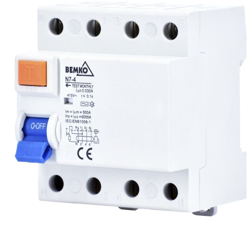 Disjoncteur différentiel 4P 63A 300mA - Protection ac - Rail TH35 - IP20