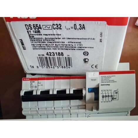 DISJONCTEUR  DIFFERENTIEL 4P  C 32A 300mA-AC  0,3A , ABB  DS654  423188