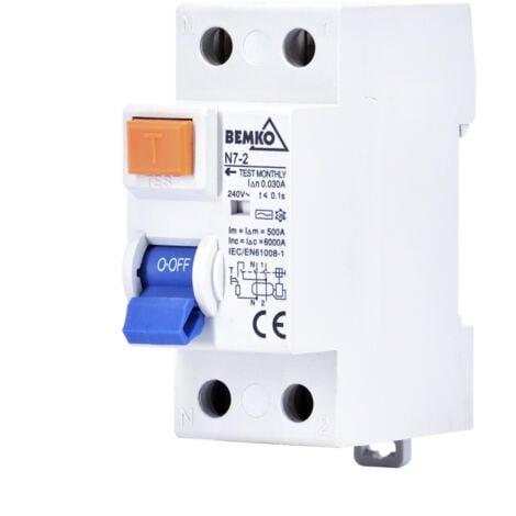 BEMKO Disjoncteur différentiel AC 2P 25A 100mA - Protection électrique - Rail TH35 - IP20