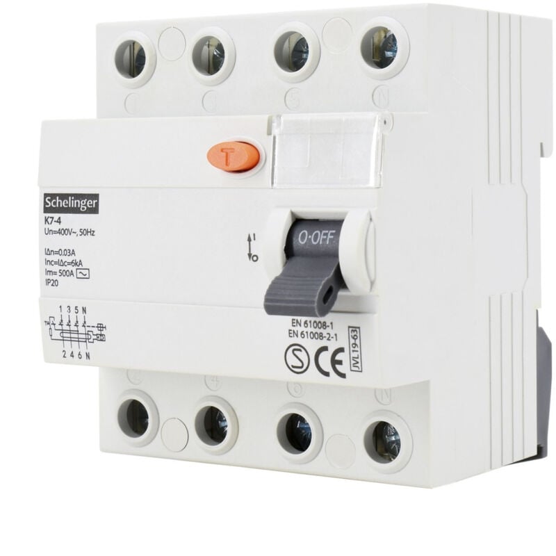 Schelinger - Disjoncteur différentiel ac 4P 40A 30mA - Protection électrique efficace - Rail TH35 - IP20