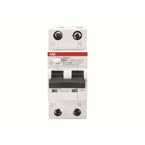 Disjoncteur Différentiel-DS201UL-1P+N (droite)-16A-Cbe B-6KA-30mA Type A- UL/CS 2CSR255187R1165 ABB L257891