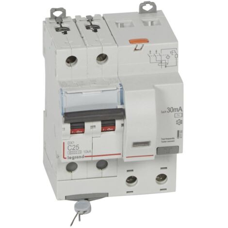 DISJONCTEUR DIFFERENTIEL DX3 6000 VIS 2 POLES 400V 25A TYPE AC 30MA 10KA COURBE C 4 MODULES LEGRAND 411160