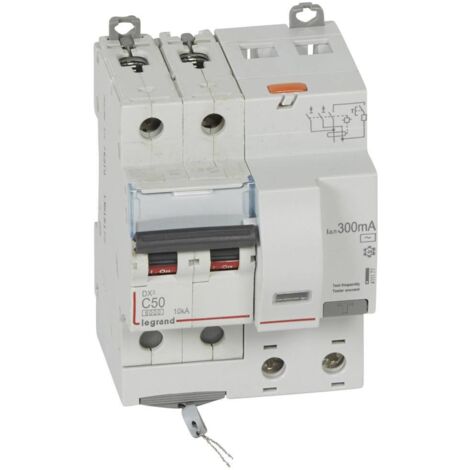 DISJONCTEUR DIFFERENTIEL DX3 VIS 2 POLES 400V 50A TYPE AC 300MA 10KA COURBE C 4 MODULES LEGRAND 411177