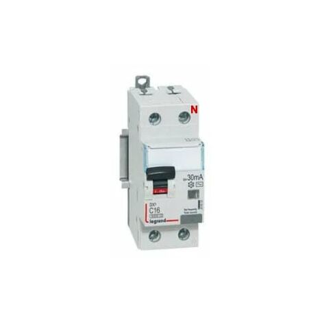 Disjoncteur différentiel DX³4500 arrivée haute et départ bas à vis U+N 230V - 10A typeF 30mA - courbe C - 2 modules - LEGRAND