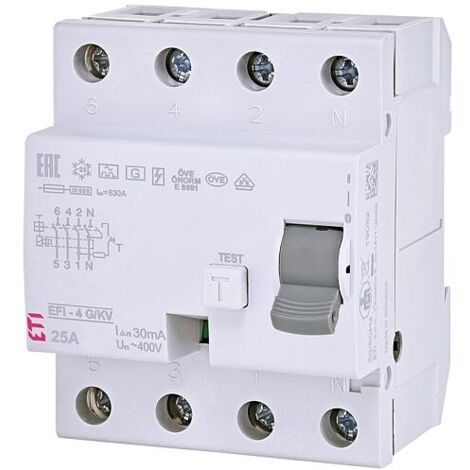 Disjoncteur différentiel EFI-4 G/KV, 4 pôles, 25A, 0,03A, type A, à action retardée