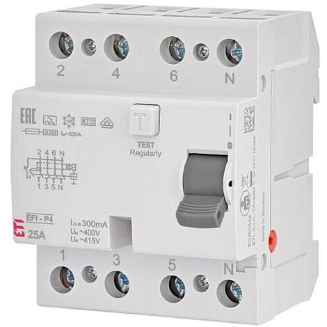 Disjoncteur différentiel ETI EFI-P4, 4 pôles, 25A, 0,3A, type A, à action instantanée