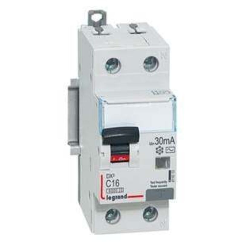 Disjoncteur différentiel DX³4500 arrivée haute et départ bas à vis u+n 230V 25A type ac 30mA courbe c 2 modules Legrand 410707